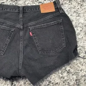 Levi's 501 Black High-rise Shorts Distressed Size 28